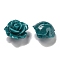 Synthetic Shell Dyed Carved Beads, Flower, Half Hole, Teal, 9.5x6.3mm, Hole: 1mm