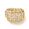 Brass Pave Cubic Zirconia  Open Cuff Rings for Women, Ring, Real 18K Gold Plated, US Size 7 1/2(17.7mm)