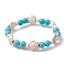 Round & Turtle Dyed Synthetic Turquoise & Magnesite Beaded Stretch Bracelets for Women, Floral White, Inner Diameter: 2-1/8 inch(5.3cm)