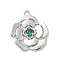 Brass Glass Pendants, Flower, Real Platinum Plated, Green, 20x17.5x3mm, Hole: 1.6mm