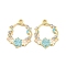 Rack Plating Alloy Enamel Pendants, with Rhinestone, Golden, Wreath Charm, Light Sky Blue, 28.5x22x2.5~3mm, Hole: 1.2mm