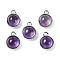 Natural Amethyst Pendants, with Platinum Tone Rack Plating Brass, Flat Round, 9.8x7.5x4.3mm, Hole: 1.2mm