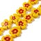 Handmade Millefiori Lampwork Beads Strands, Flower, Gold, 13x13x3.5mm, Hole: 0.6mm, about 28pcs/strand, 13.58''(34.5cm)