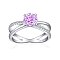 925 Sterling Silver Micro Pave Cubic Zirconia Plain Band Rings, Real Platinum Plated, Flat Round, Violet, US Size 7(17.3mm)