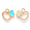 Alloy Enamel Pendants, Heart, Light Gold, Sky Blue, 18x18x2.5mm, Hole: 2mm