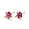 Brass Micro Pave Cubic Zirconia Stud Earrings Findings, Cadmium Free & Lead Free, Flower with Loop, Real 18K Gold Plated, Cerise, 9.5x6.5x3mm, Hole: 0.8mm, Pin: 0.9mm