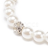 ABS Plastic Pearl & Brass Round Beaded Stretch Bracelet with Clear Rhinestone for Women BJEW-JB08523-02-4