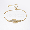 Adjustable Brass Micro Pave Cubic Zirconia Bolo Bracelets BJEW-G586-12G-1