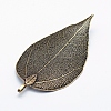 Brass Plated Natural Leaf Big Pendants KK-G321-K-15-2