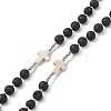 Natural Lava Rock & Synthetic Turquoise Cross Rosary Bead Necklace NJEW-JN04202-6