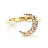 Clear Cubic Zirconia Moon Open Cuff Ring with Imitation Pearl for Women RJEW-A003-01G-2