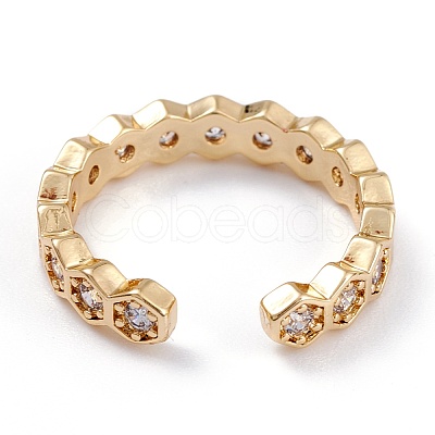 Brass Clear Cubic Zirconia Cuff Rings RJEW-B034-04G-1