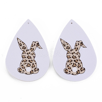 PU Leather Big Teardrop with Bunny Pendants FIND-T058-A38-1