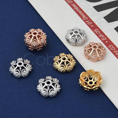 CZ Brass Micro Pave Cubic Zirconia Flower Bead Caps X-ZIRC-L003-11mm-01-1