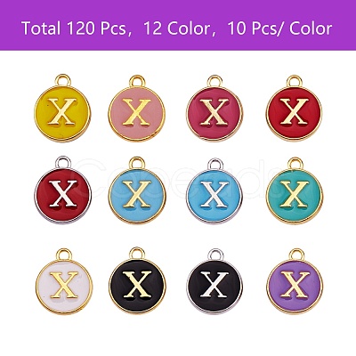 120Pcs 12 Colors Golden Plated Alloy Charms ENAM-SZ0001-64X-1