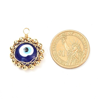 Flat Round Evil Eye Lampwork Pendants PALLOY-JF01014-1