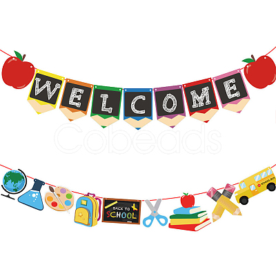 Welocome & School Supplies Paper Banners DIY-WH0453-42-1