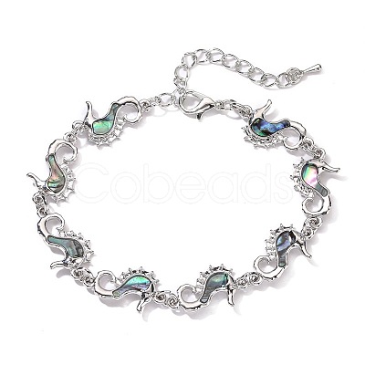 Sea Horse Natural Abalone Shell/Paua Shell Link Bracelets for Women FS5984-2-1