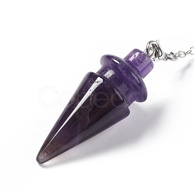 Natural Amethyst Pointed Dowsing Pendulums AJEW-B020-01P-03-1