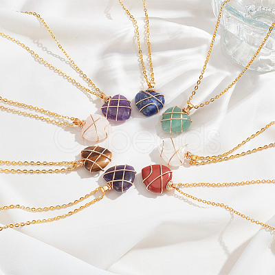 ANATTASOUL 8Pcs 8 Style Natural Mixed Gemstone Heart Pendant Necklaces Set NJEW-AN0001-48-1