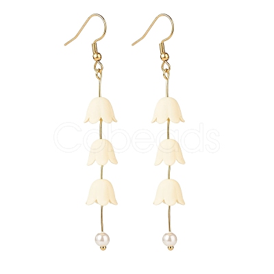 Acrylic Flower with Plastic Pearl Long Dangle Earrings EJEW-JE04941-05-1