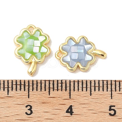 Rack Plating Brass & Shell Clover Charms with Epoxy Resin KK-K380-01G-1