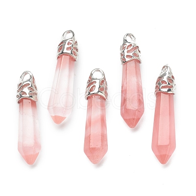 Bullet Cherry Quartz Glass Pointed Pendants G-E332-C30-1