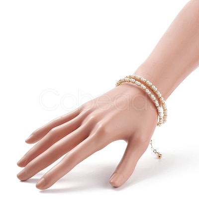 Shell Pearl Beaded Open Cuff Bangle with Flower BJEW-TA00118-1