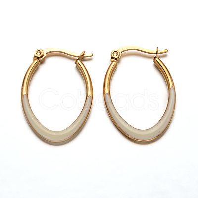 Oval 304 Stainless Steel Enamel Hoop Earrings X-EJEW-L139-12G-1