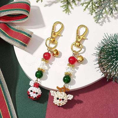 Christmas Santa Claus & Deer Handmade Glass Seed Beads Pendant Decorations HJEW-MZ00068-1