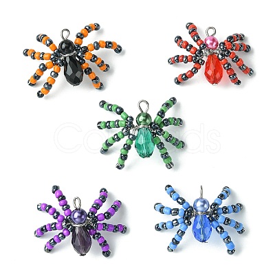 10Pcs 5 Colors Glass Seed Pendants GLAA-CJ0002-30-1