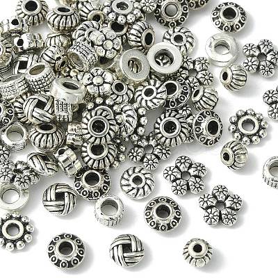 100Pcs 10 Styles Tibetan Style Alloy Spacer Beads TIBEB-YW0001-14-1