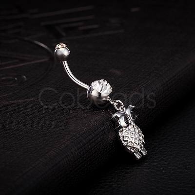 Piercing Jewelry Real Platinum Plated Brass Rhinestone Owl Navel Ring Belly Rings AJEW-EE0001-64-1