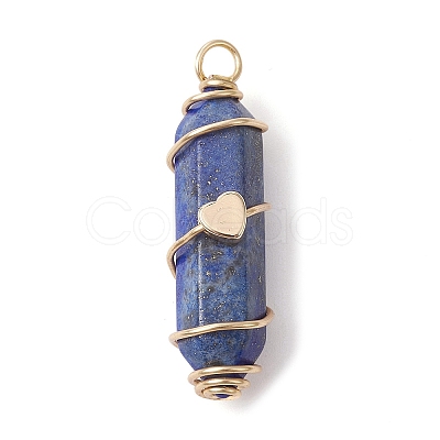 3Pcs 3 Styles Natural Lapis Lazuli Copper Wire Wrapped Pointed Pendants PALLOY-JF02460-03-1