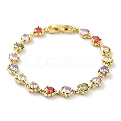 Valentine's Day Rack Plating Brass Cubic Zirconia Heart Link Chain Bracelets for Women BJEW-D032-03G-01-1