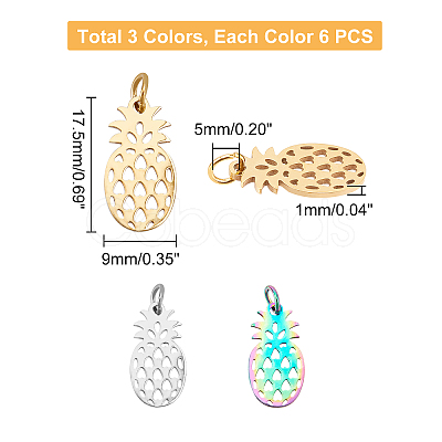 DICOSMETIC 18Pcs 3 Colors 201 Stainless Steel Pendants STAS-DC0002-88-1