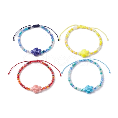 4Pcs 4 Colors Beach Tortoise Porcelain Braided Bead Bracelets BJEW-JB10319-1