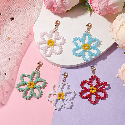 Flower Glass Beads Pendant Decorations HJEW-TA00203-1