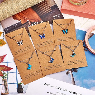 6Pcs Butterfly Pendant Necklaces for Women JN1065A-1