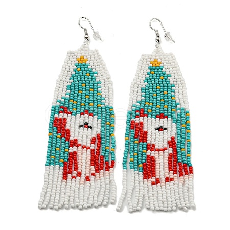 Boho Seed Bead Christmas Father Tassel Earrings EJEW-Q380-03C-1