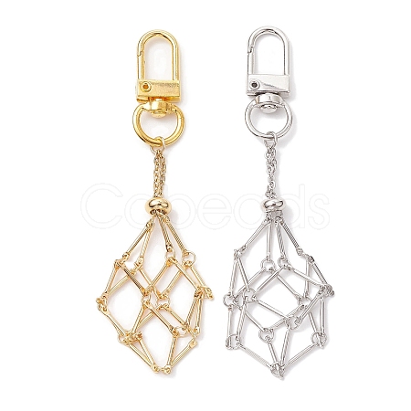 2Pcs 2 Colors Brass Bar Link Chains Pouch Stone Pendant Decorations HJEW-JM02035-1