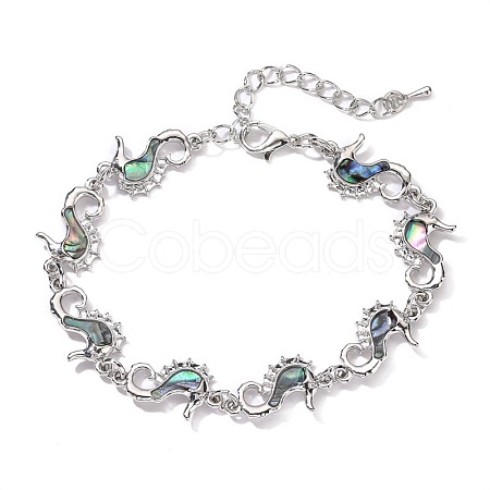 Sea Horse Natural Abalone Shell/Paua Shell Link Bracelets for Women FS5984-2-1