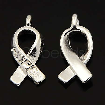 Breast Cancer Awareness Ribbon Carved Word Hope Tibetan Style Alloy Message Alloy Pendants X-LF5104Y-NFS-1