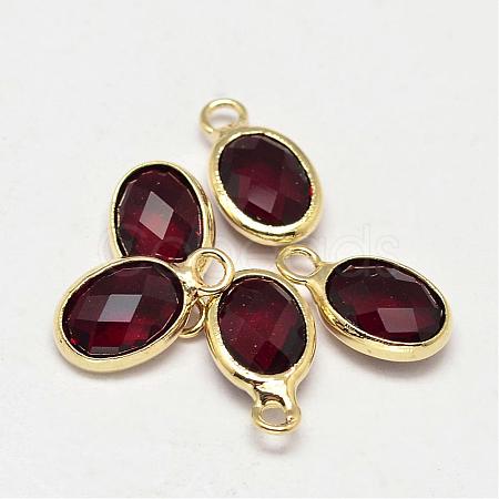 Oval Faceted Golden Tone Brass Glass Charms GLAA-O015-03G-1