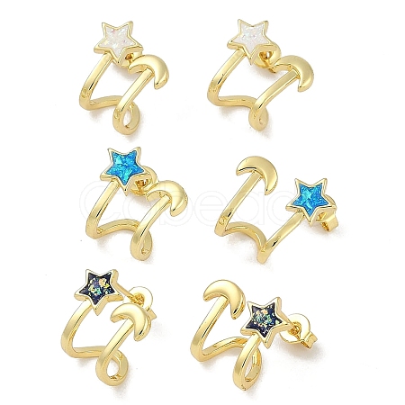 Rack Plating Star Brass Stud Earrings EJEW-P277-08G-1