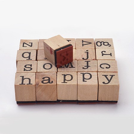 Lowercase Letters Wooden Rubber Stamps Sets AJEW-F025-01-1