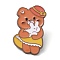 Bear with Rabbit Enamel Pins, Coffee Zinc Alloy Badge for Women, Gold, 33x19.5x2mm