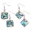 Beebeecraft 2 Pairs 2 Style Natural Abalone Shell/Paua Shell Dangle Earrings, Brass Drop Earrings, Square & Rhombus, Platinum, 45~50mm, Pin: 0.7mm, 1 Pair/style