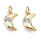 Brass Micro Pave Cubic Zirconia Charms, Jump Ring, Moon, Golden, 12.5x8x3.5mm, Hole: 3mm