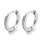 304 Stainless Steel Micro Pave Clear Cubic Zirconia Huggie Hoop Earrings, with 316 Stainless Steel Pins, Stainless Steel Color, 11x2x12mm